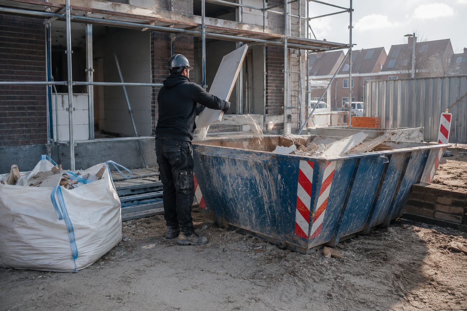 Bouwopruiming: opruimen en afval verzamelen op de bouwplaats